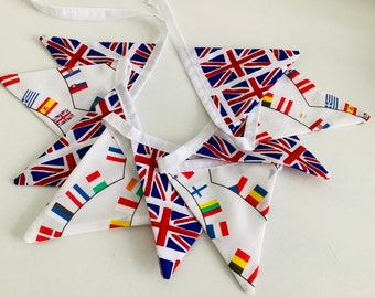 Bruant du concours Eurovision de la chanson pour le Royaume-Uni, 10 drapeaux recto-verso de petite taille, autres pays disponibles
