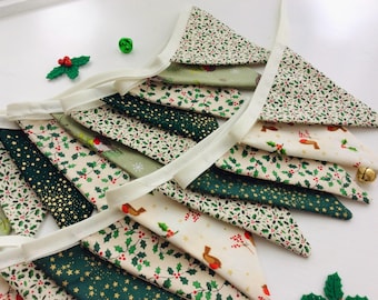 Christmas Bunting in a green Scandi design with 12 small flags- Christmas tree decoration, scandi bunting now in two colours