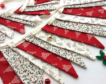 Christmas bunting - Scandi Christmas tree and holly design with two sizes to choose from new for 2023 For new holly sprig see last picture.