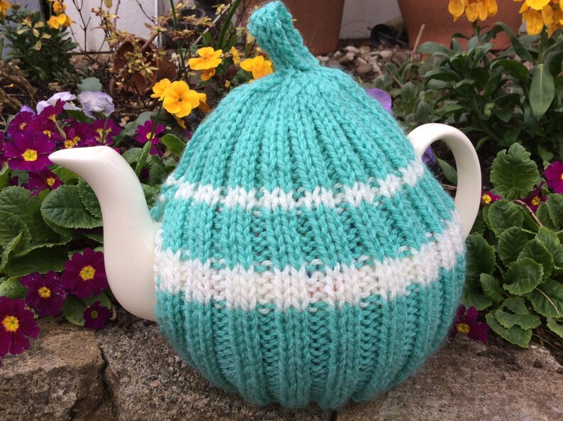 Traditional English Tea Cosy 4 Cup Pot Aqua Teal Knitted Tea Etsy