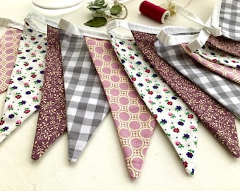 Purple and grey Bunting / Fabric Garland / Banner - dusky shades of purple, lavender and grey