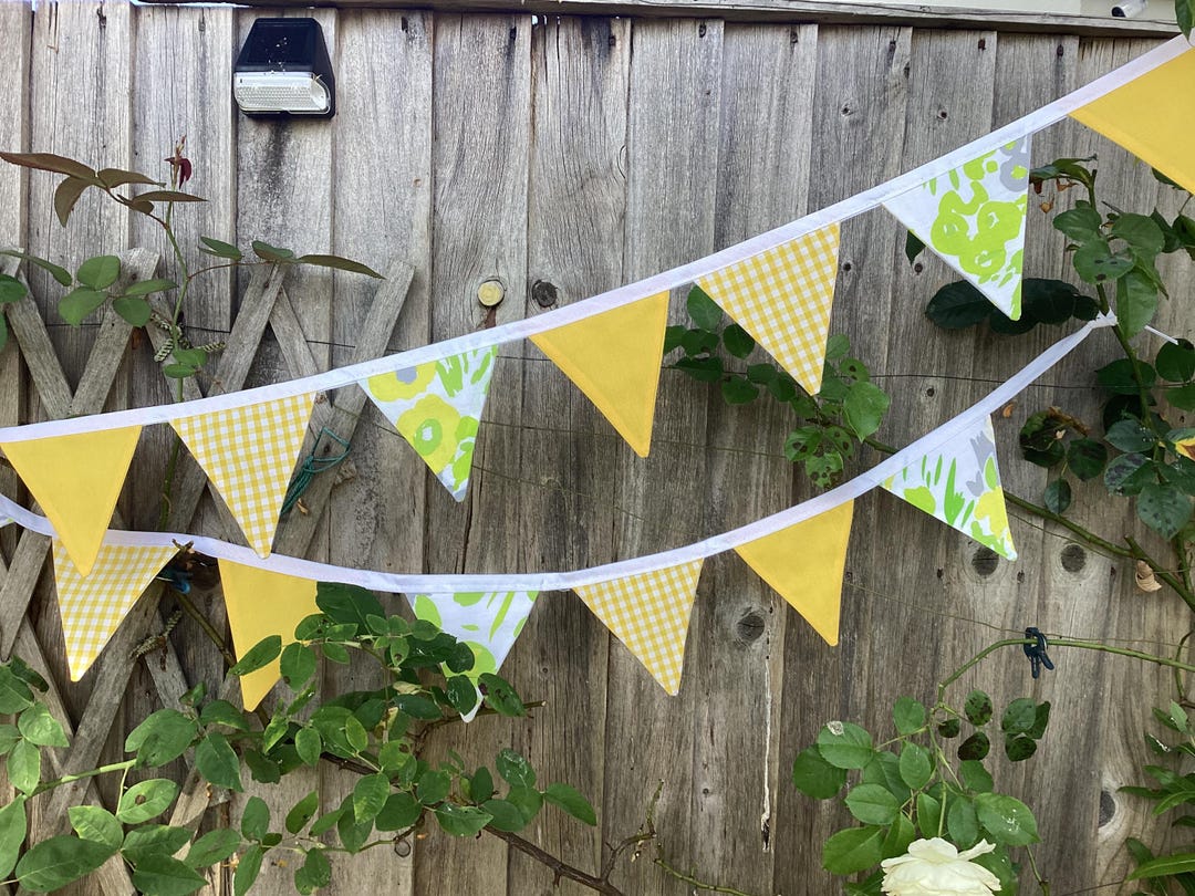 Yellow Bunting - Yellow Mix Fabric Garland Banner, With 12 Small Flags ...