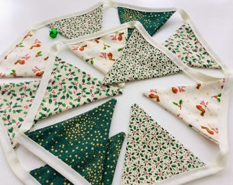 Christmas Bunting in a green Scandi design with 12 small flags- Christmas tree decoration, scandi bunting now in two colours