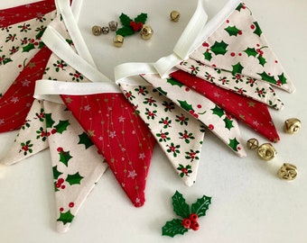 Christmas Bunting in a Scandi design with 12 small flags- Christmas tree decoration, scandi bunting, red fabric now see last picture star
