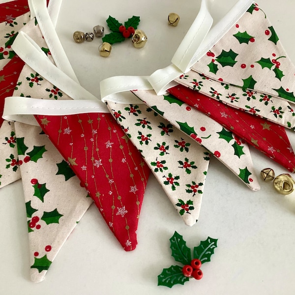 Bandierina natalizia in design scandinavo con 12 piccole bandierine - Decorazione per albero di Natale, bandierina scandinava, tessuto rosso ora vedi l'ultima immagine stella