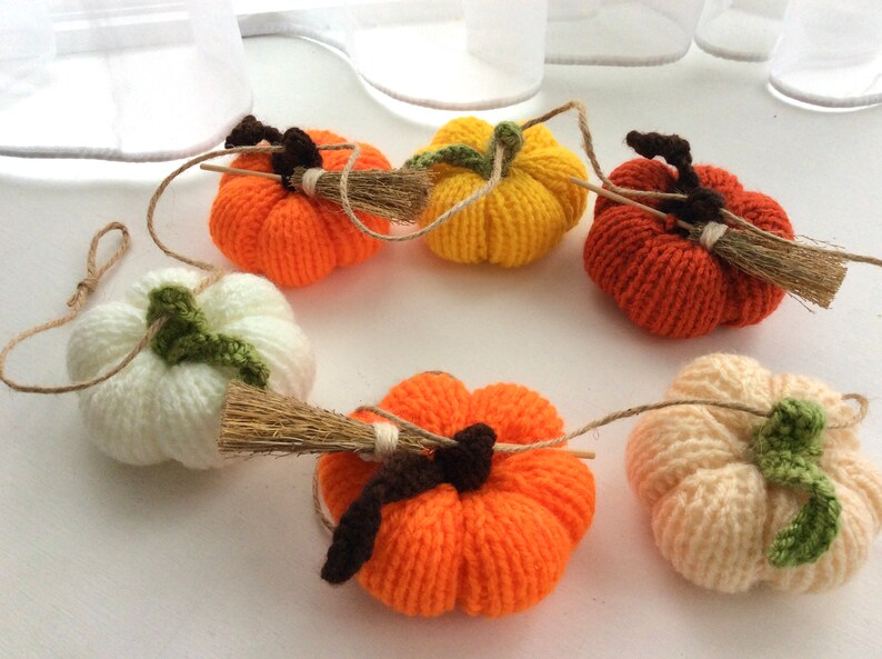 Pumpkin garland, halloween decoration, pumpkin decoration with alternate brooms perfect for fall