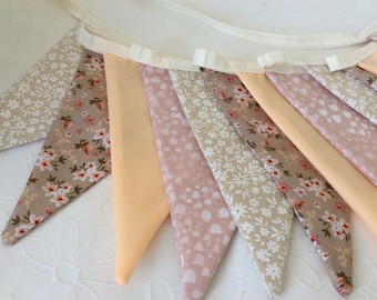 Wedding bunting in dusky blush and cream - Shabby Chic,  Fabric Garland, Wedding Bunting, 8ft with ties, can be made in smaller size