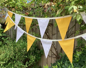 Yellow and white bunting Fabric Garland, Wedding Bunting, 10ft plus ties, wedding bunting, party and event deco