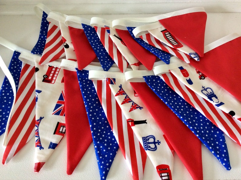 Platinum jubilee bunting, Union Jack bunting 2022  -  12 double sided flags two sizes available, new red and white 