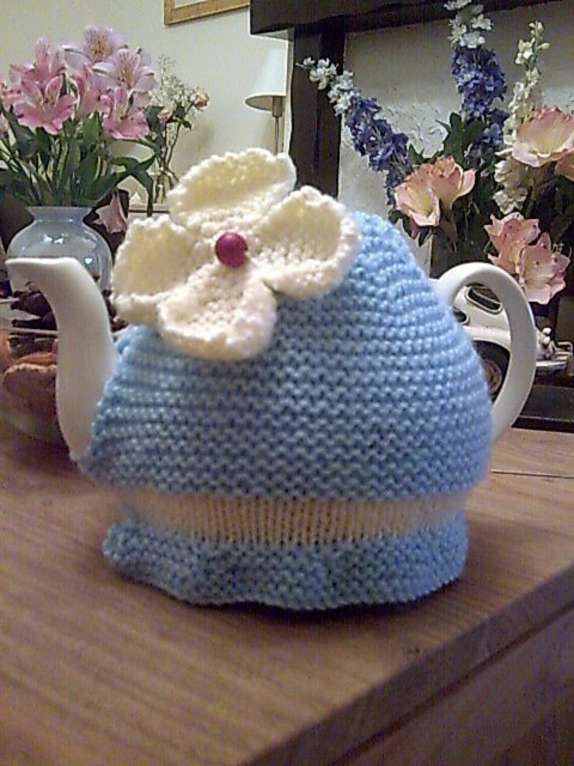 Knitted Daisy Tea Cosy/cosy in Blue Floral Tea Cosy Melsey Etsy
