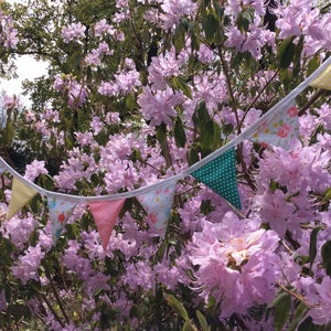 Floral Bunting / fabric banner 11 small blue and Pink flag Fabric Garland, bedroom or party banner, photo prop image 4