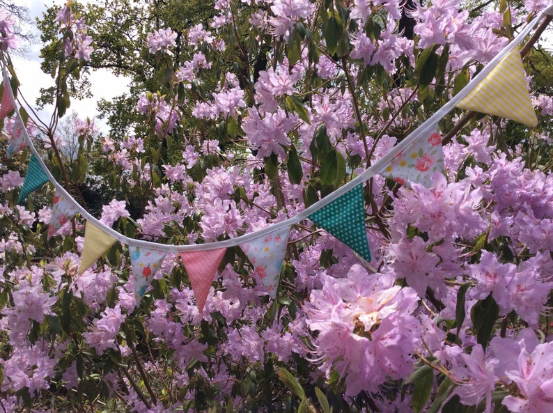 Floral Bunting / fabric banner 11 small blue and Pink flag Fabric Garland, bedroom or party banner, photo prop image 4