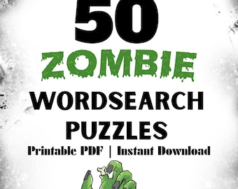 Zombie Word Search Puzzles: 50-Page Horror Activity Book (Digital Download PDF)