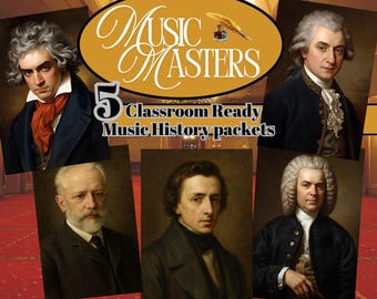 Music Masters 5-Composer Bundle | Bach, Beethoven, Mozart, Tchaikovsky, Chopin | Printable Music Study Set