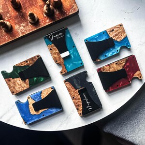 Cartera de madera de resina para Navidad, regalo para hombre, tarjetero grabado, regalo de boda, regalo de dama de honor, tarjetero, clip para billetes personalizado, regalo