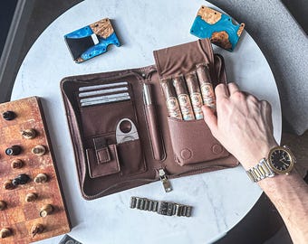Leather Travel Cigar Case, Leather Cigar Case For Cigar Accessories, Cigar Case, Cigar box, Cigar Holder, Personalized Cigar Bag, Gift For