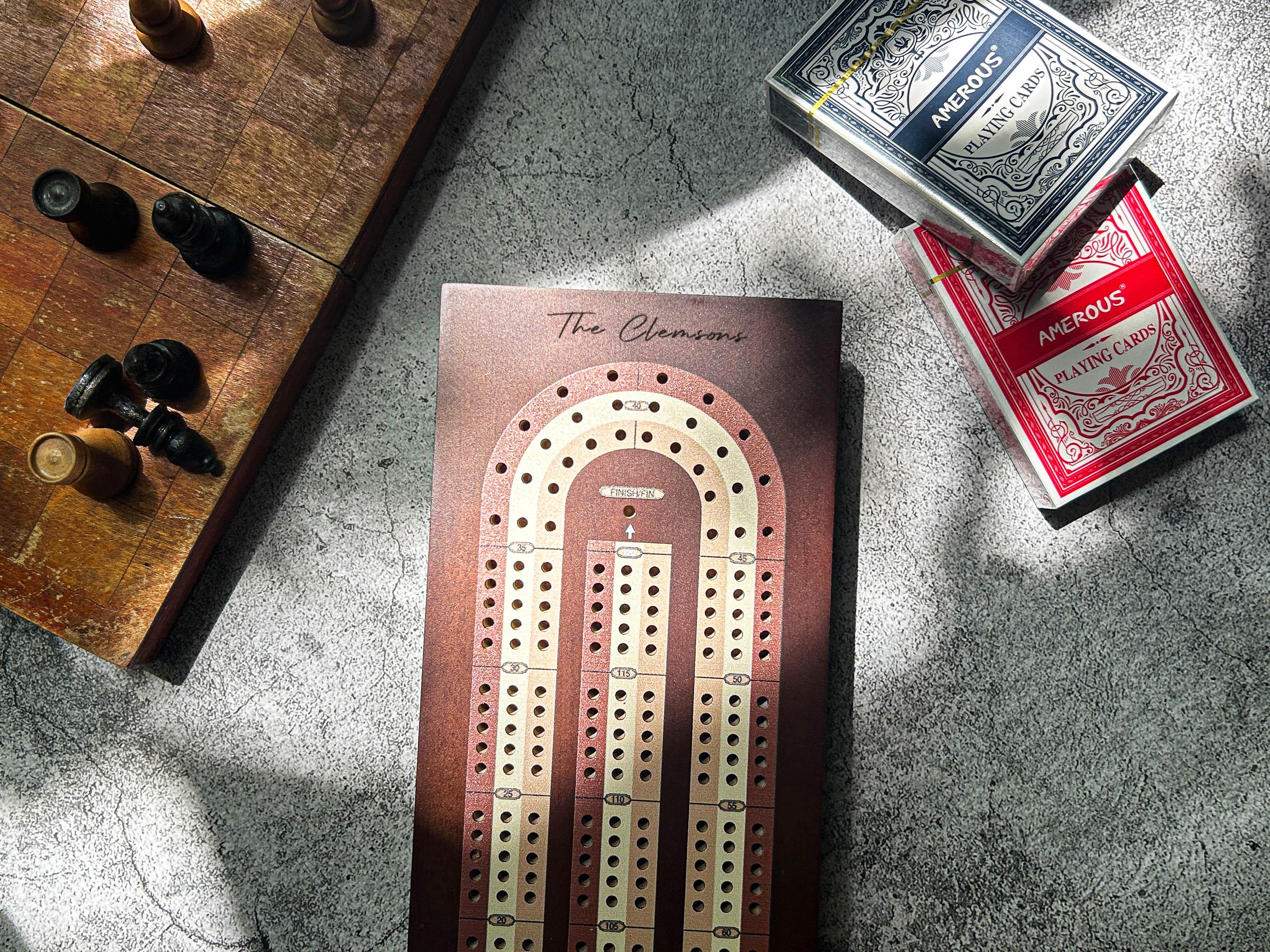 Personalized Cribbage Board, Wood Cribbage Game, Cribbage Gift Set, 3 Track Set, Card Games, Gift For Family, Cribbage Lover, Gift For House