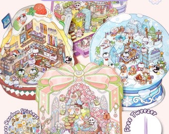 Winter Sticker Scene Pack: 3D Miniature Stickers for Planners