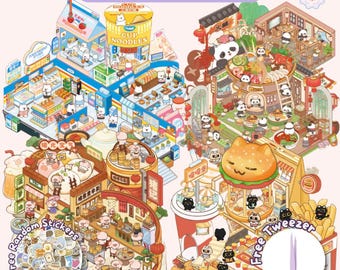 Autumn Isometric Sticker Scene: Kawaii Convenience Store DIY Deco