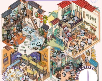 Panda Sticker Pack: Fall Theme, 3D Miniature Stickers