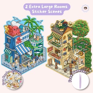 Party Beach Fun Sticker, Extra Large Isometric Sticker Scene, Miniature Sticker, Cute Kawaii Japanese Korean Sticker Sheet, Slow Living