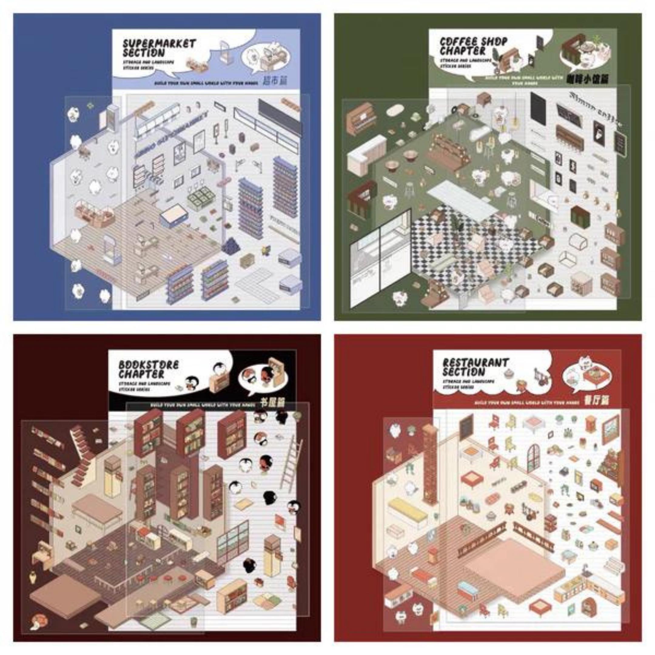 Adesivi 3D Per DIY - Scene Di Case, Supermercato, Caffè - Formato Grande 19,5x29,7cm - Foto 5