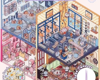 Fall Gift Kawaii Isometric Sticker Set: Gym, Home, Spa, Music Bar