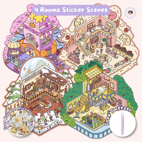 Miniature Scene Sticker Set 20 In 1 DIY 3D House Stickers Set, Value ...