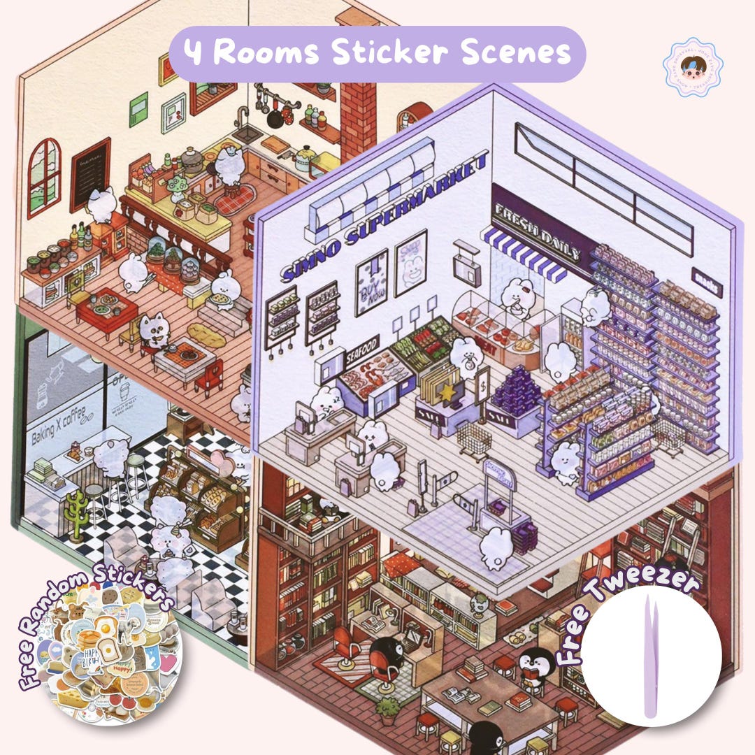 Adesivi 3D Per DIY - Scene Di Case, Supermercato, Caffè - Formato Grande 19,5x29,7cm - Foto 9
