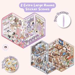 Conjunto de adesivos de pixel isométrico grande com 2 temas, estação espacial, sushi, pacote de cenas de adesivos, adesivo decorativo