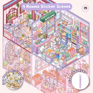 3D Miniature Store Sticker Set 4 Themes, Deco Sticker, Goodnotes, Cute Kawaii Japanese Korean Sticker Sheet, Holiday Activity, Slow Living
