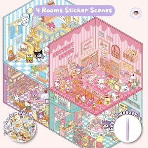 Autocollant Sanrio Kuromi DIY 4 pièces, cadeau de guérison, autocollants déco, autocollant d'aménagement paysager, scène d'autocollant 3D