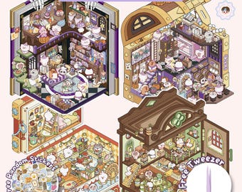 Isometric Sticker Scene Pack: Miniature Room Stickers, Scrapbook Planner Stickers