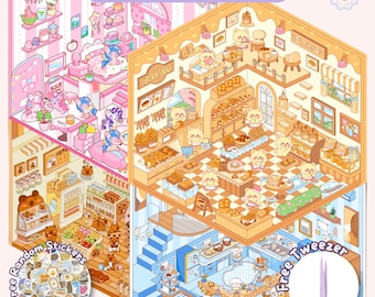 Isometric Sticker Scene Pack: Kawaii Miniature Stickers