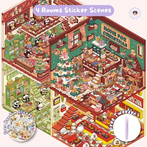 3D Christmas Isometric Sticker Scene, Home for Christmas, Miniature Sticker, Cute Kawaii Japanese Korean Sticker Sheet, Deco Sticker, DIY