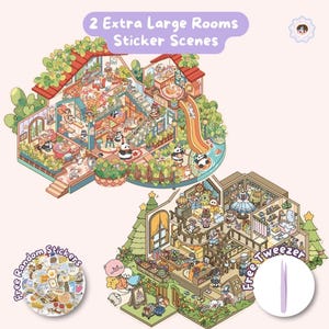 Autocollants extra larges édition printemps, pack d'autocollants isométriques, autocollants déco, planche d'autocollants japonais kawaii
