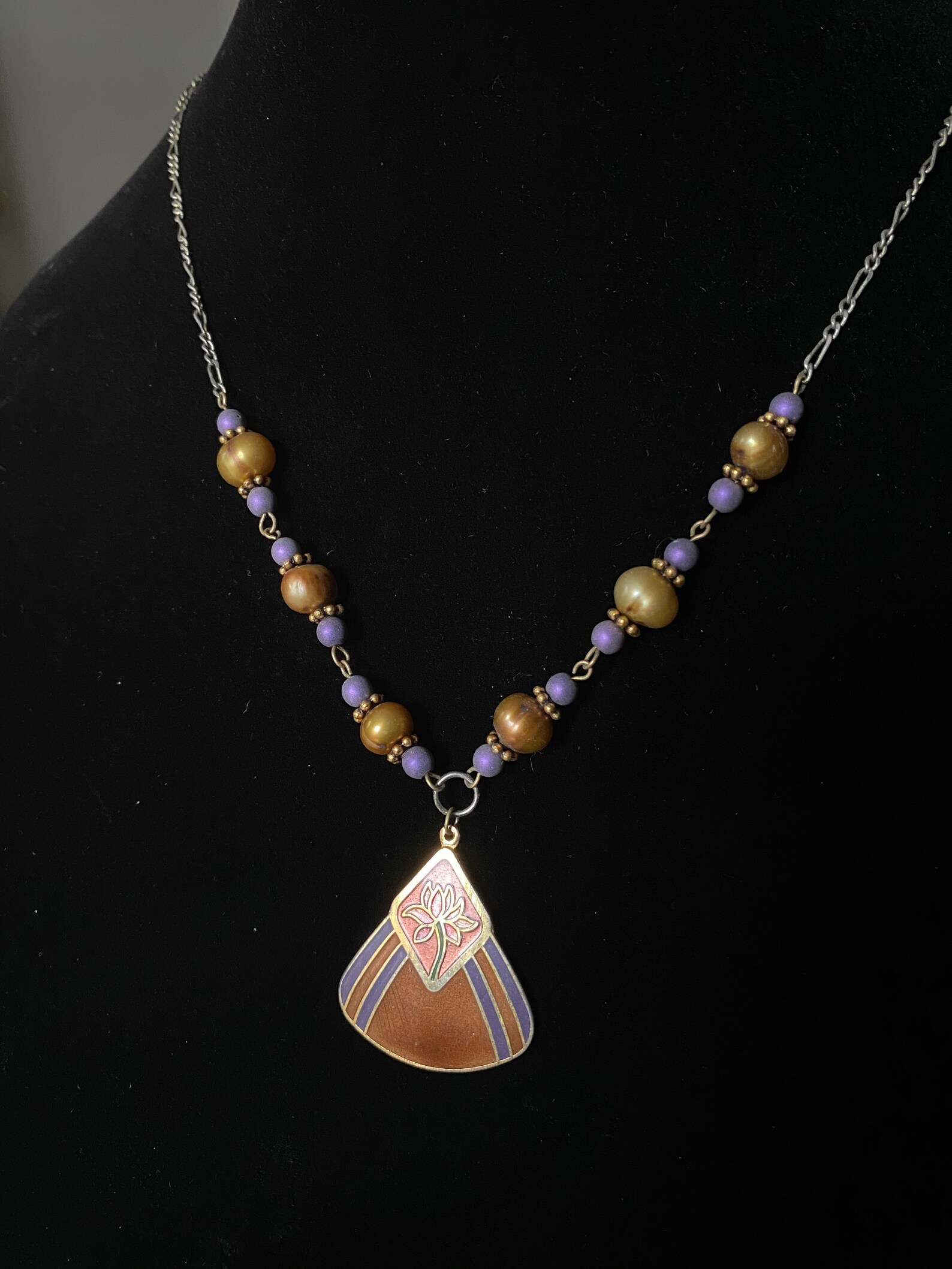 Purple and Gold Necklace with Flower Pendant Etsy