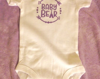 Purple and white baby bear onesie baby girl