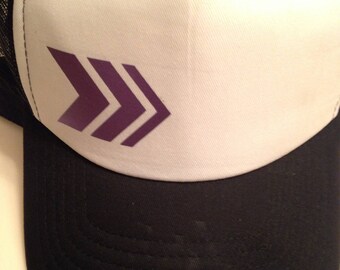 Black, white, and purple women's trucker hat