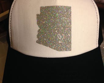 Black, white, and silver women's trucker hat