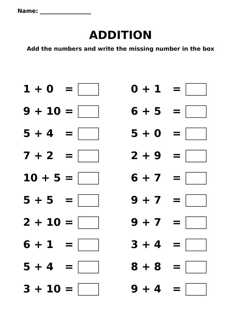 10 Printable Additition Fill in the Blanks Worksheets for Kindergarten