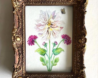 The Dahlia & The Butterfly - Botanical Art - Floral Art Print