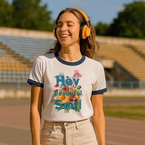 90s Retro Floral Ringer Tee: Cotton Graphic T-Shirt