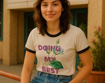 Vintage Lotus Flower Graphic Ringer Tee: 100% Cotton Unisex T-Shirt