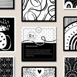 40 Boho Montessori baby sensory cards, Baby cards, High Contrast Visual Stimulation Black & White Flash Cards, Newborn Sensory Activity,
