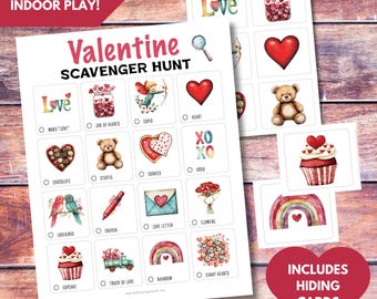 Printable Valentine's Day Scavenger Hunt | Kids Game | Family Party Fun | Classroom Activity | Valentine's Treasure Hunt | Hiding Cards PDF