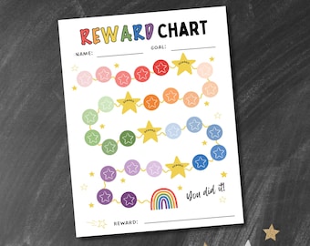 Tableau imprimable des récompenses arc-en-ciel pour enfants | Tableau de comportement des autocollants pour tout-petits | Objectifs et routines PDF