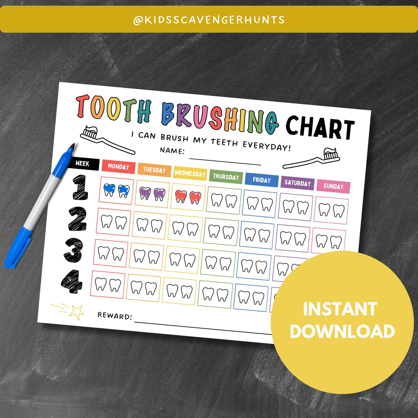 Tooth Tracker Chart Printable Tooth Brushing Chart for Kids | Toddler Hygiene Tracker ...