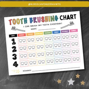 Tabla de cepillado de dientes imprimible para niños / Registro de higiene infantil / Tabla de recompensas por cepillado de dientes / Mañana y noche / Descarga instantánea en PDF