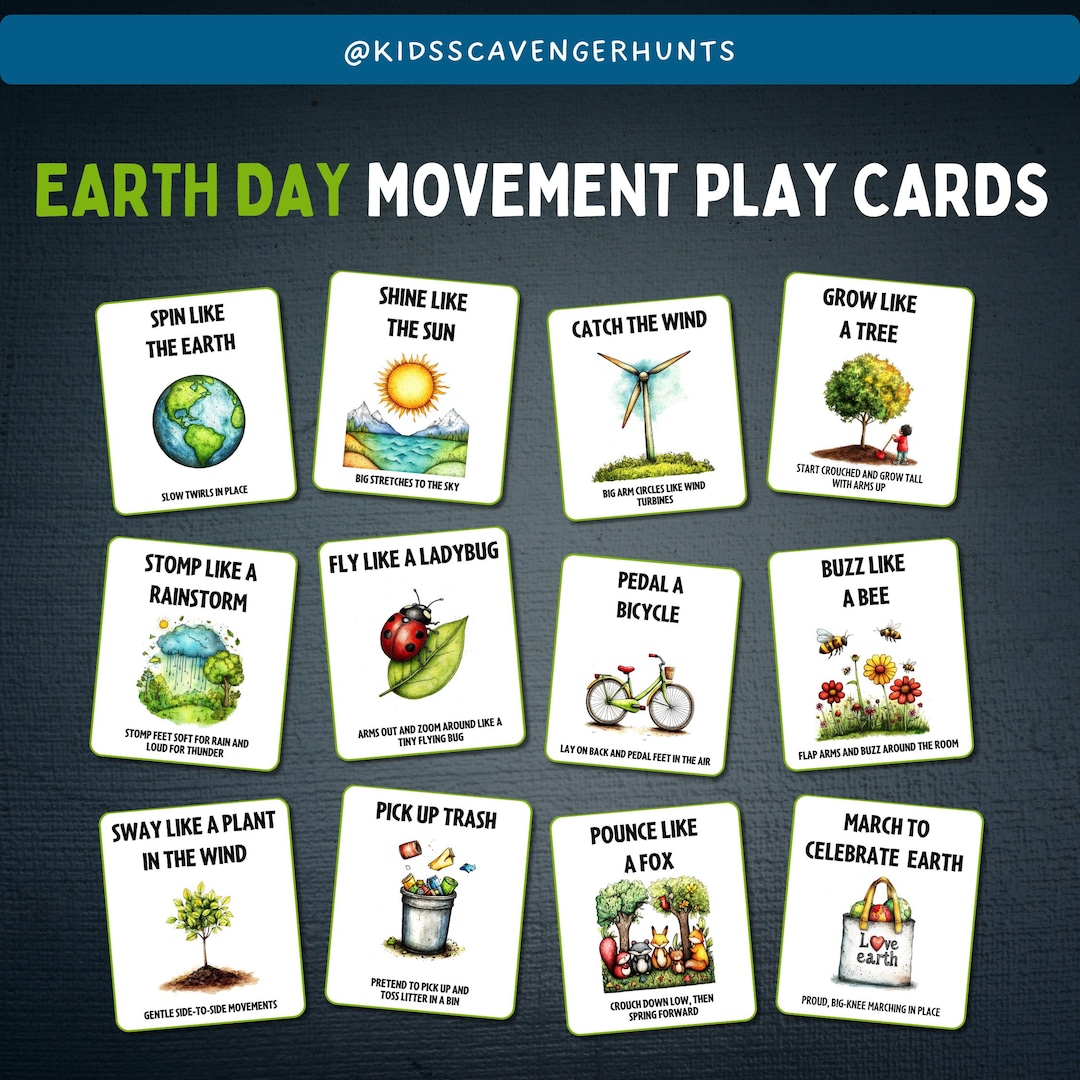 Printable Earth Day Movement Cards | Fun Gross Motor Game for Kids